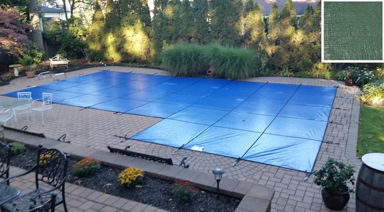 GLI Value X 18' x 36' 6R/2R Rect Solid Safety Cover w/Kl Scrn Drain, Gn